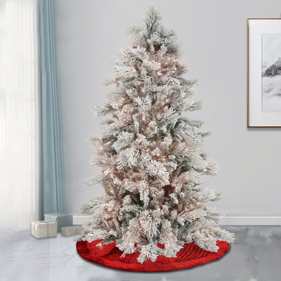HGTV Home Collection Pre-Lit Artificial Slim Flocked Bavarian Pine Tree with PowerConnect LED Lights, Hinged Branches, Plug In, 7.5ft