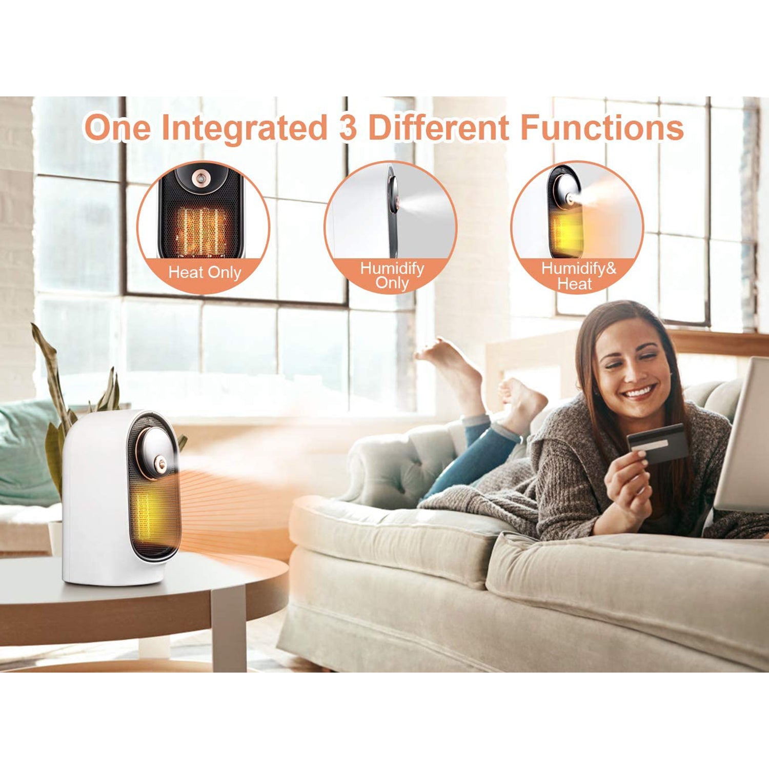 Geek Heat Slim Oscillating Personal Desktop Space Heater with Humidifier, White