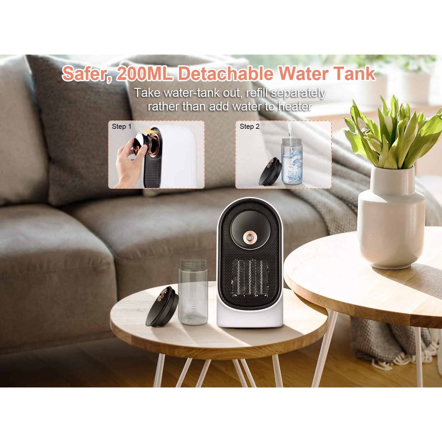 Geek Heat Slim Oscillating Personal Desktop Space Heater with Humidifier, White