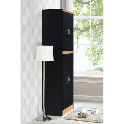 Hodedah HI224 4-Door 4-Shelve 5-Compartments Storage Kitchen Pantry, Black Beech