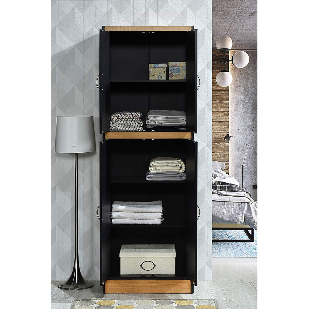 Hodedah HI224 4-Door 4-Shelve 5-Compartments Storage Kitchen Pantry, Black Beech