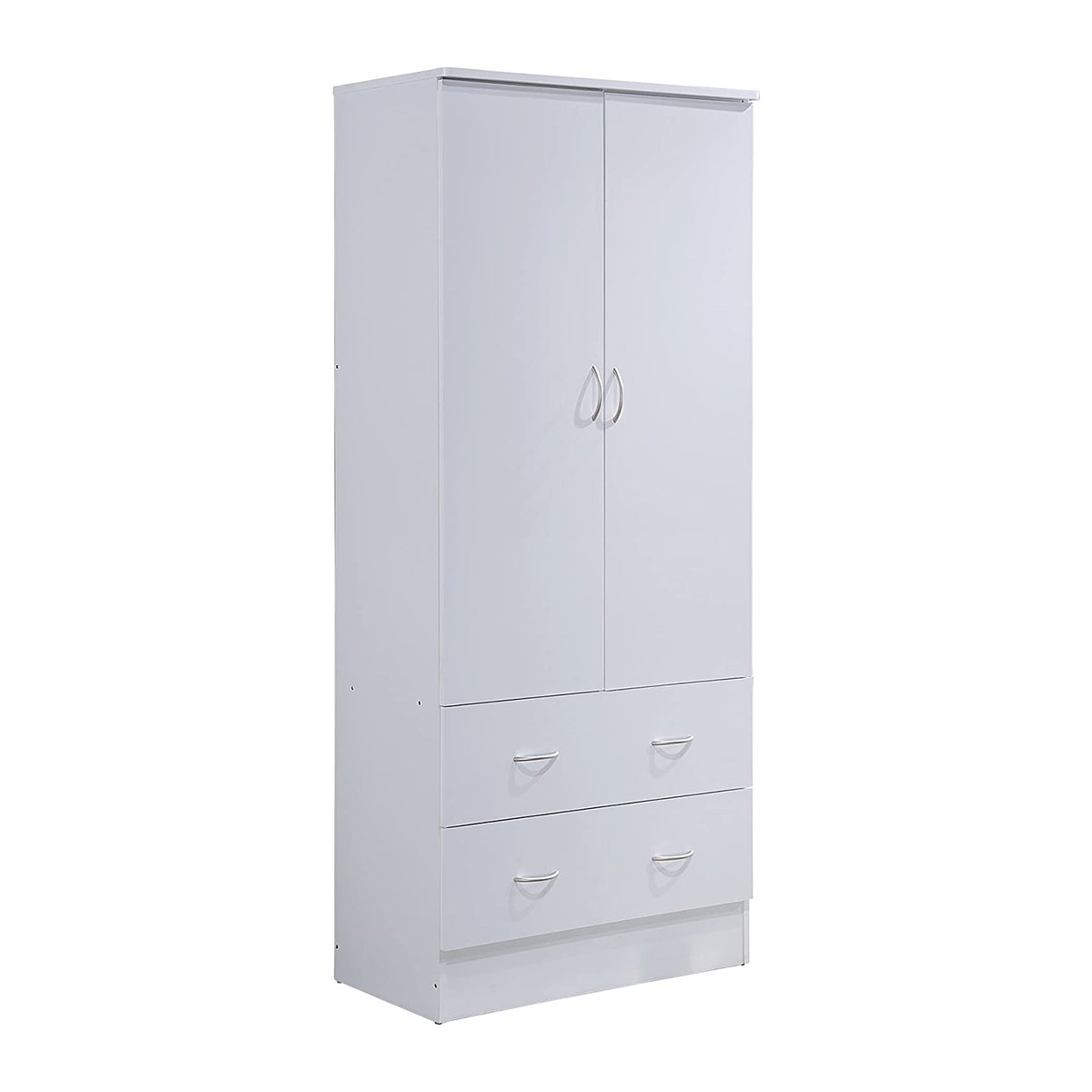 Hodedah HI29 6 Foot 2 Door 2 Drawer Wardrobe Armoire with Hanging Bar, White