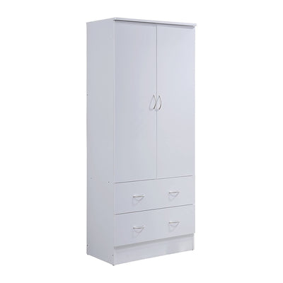 Hodedah HI29 6 Foot 2 Door 2 Drawer Wardrobe Armoire with Hanging Bar, White