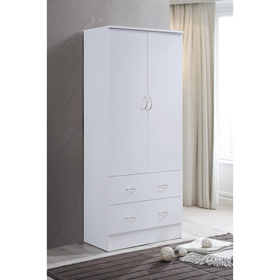 Hodedah HI29 6 Foot 2 Door 2 Drawer Wardrobe Armoire with Hanging Bar, White