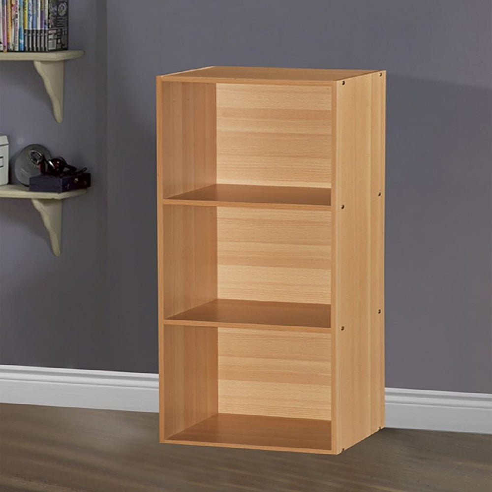 Hodedah 3 Shelf Home and Office Organization Storage Bookcase Cabinets, Beech