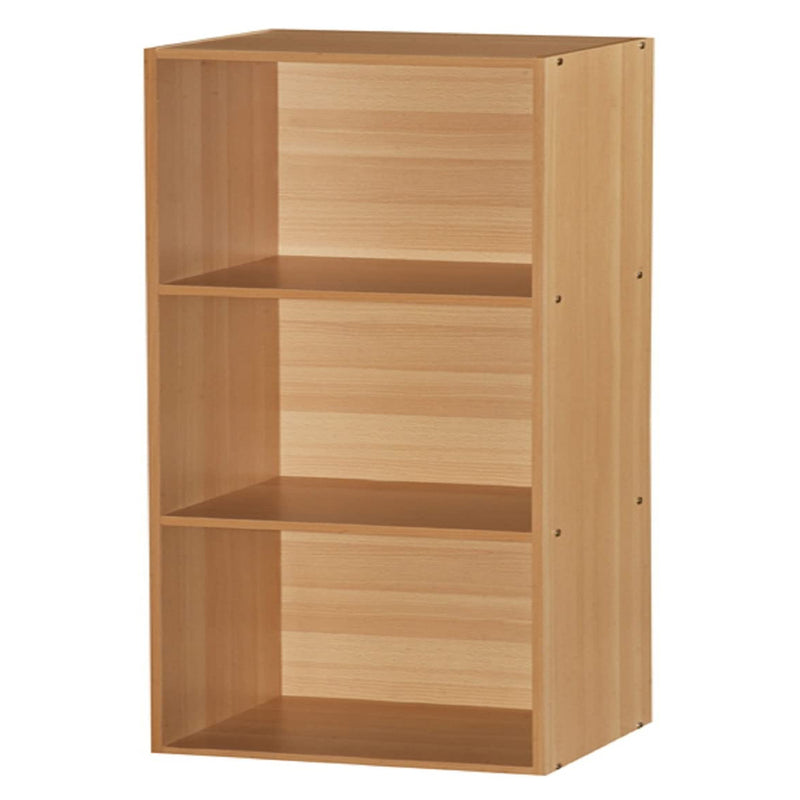Hodedah 3 Shelf Home and Office Organization Storage Bookcase Cabinets, Beech