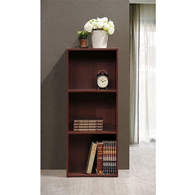Hodedah 3 Shelf Home and Office Organization Storage Bookcase Cabinets, Mahogany - VMInnovations