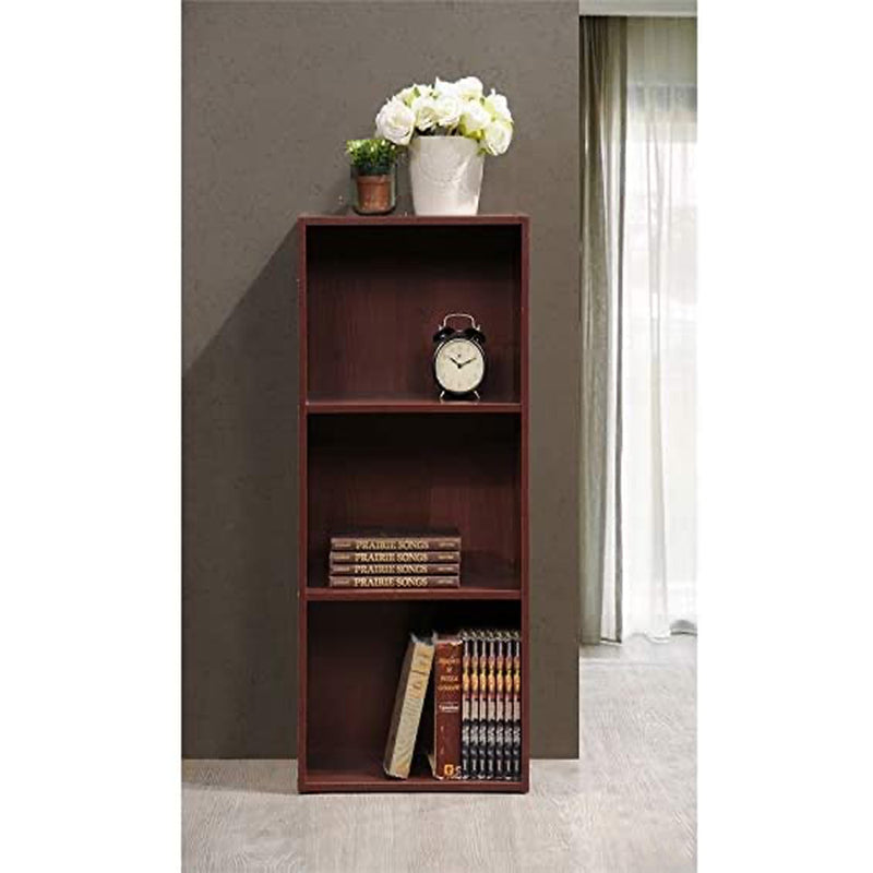 Hodedah 3 Shelf Home and Office Organization Storage Bookcase Cabinets, Mahogany