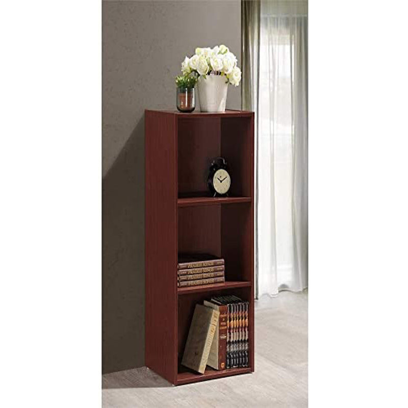 Hodedah 3 Shelf Home and Office Organization Storage Bookcase Cabinets, Mahogany