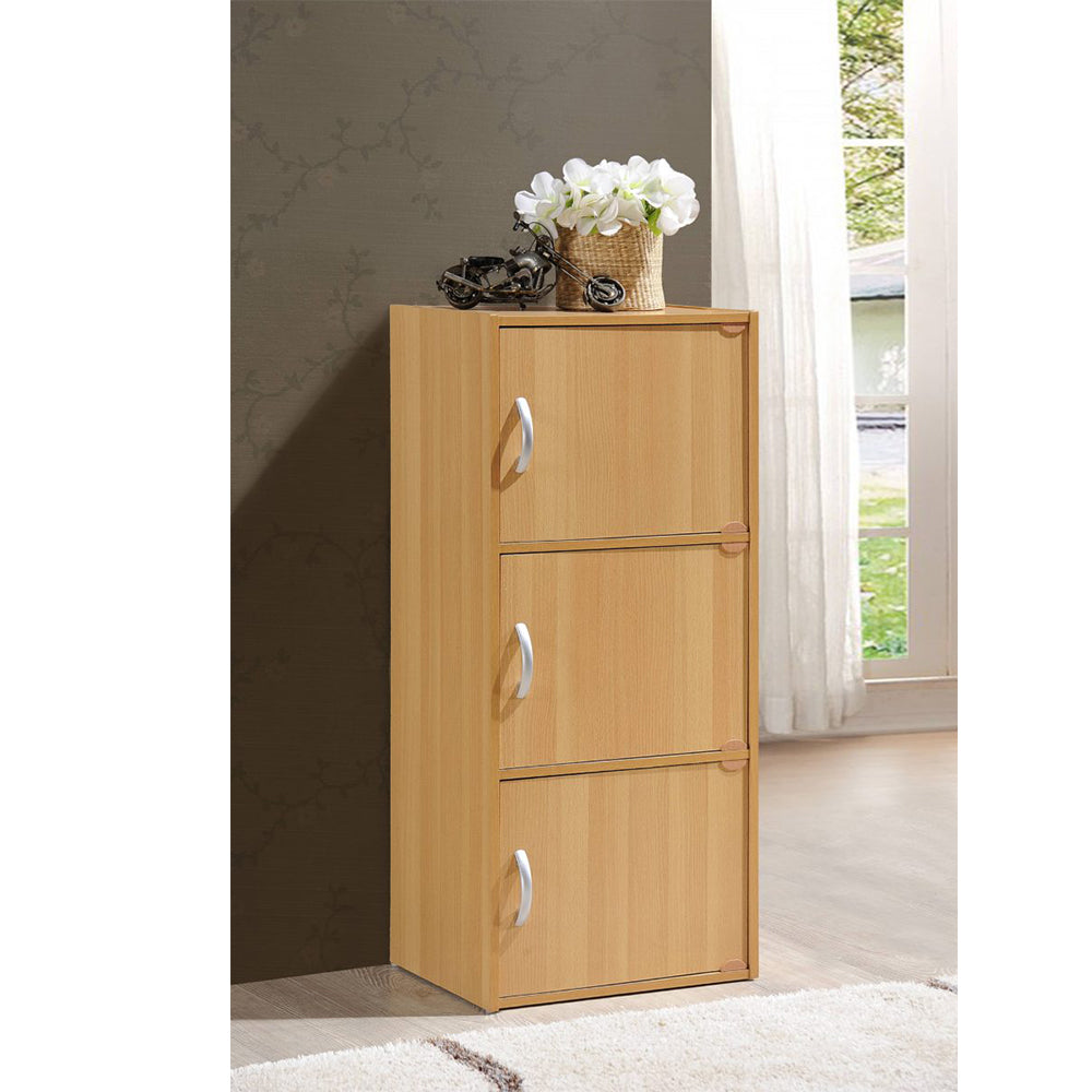 Hodedah 3 Door Enclosed Storage Cabinet for Home or Office, Beech (Open Box)