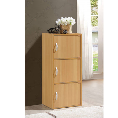 Hodedah 3 Door Enclosed Storage Cabinet for Home or Office, Beech (Open Box)