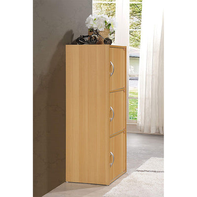 Hodedah 3 Door Enclosed Storage Cabinet for Home or Office, Beech (Open Box)