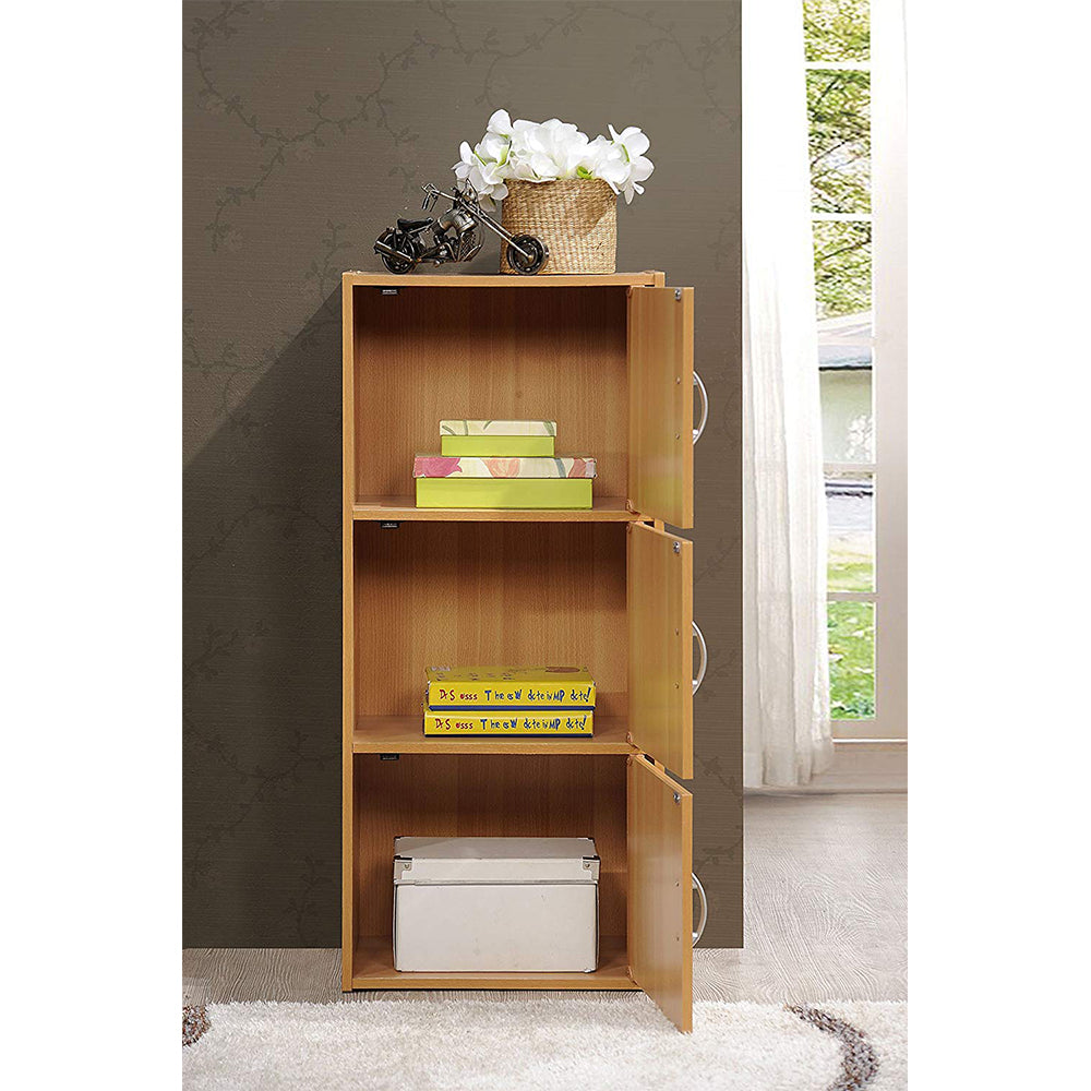 Hodedah 3 Door Enclosed Storage Cabinet for Home or Office, Beech (Open Box)