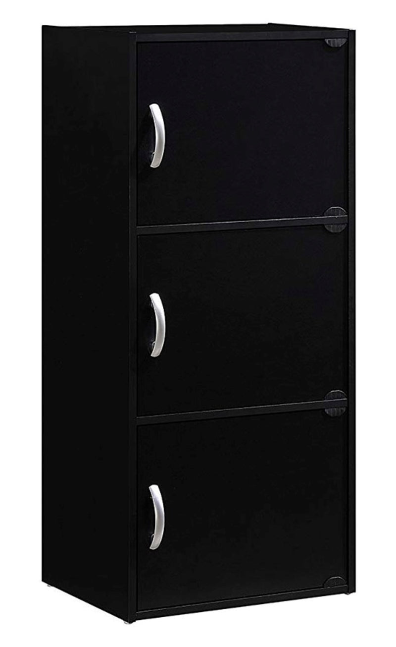 Hodedah 3 Door Enclosed Storage Cabinet for Home or Office, Black (Open Box)