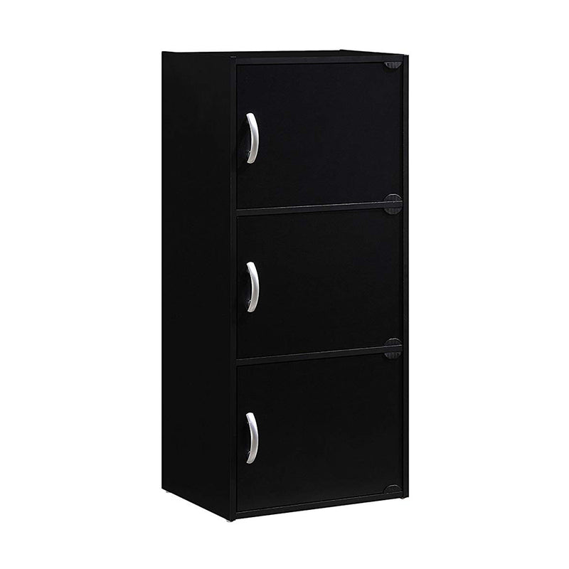 Hodedah 3 Door Enclosed Multipurpose Storage Cabinet for Home or Office, Black