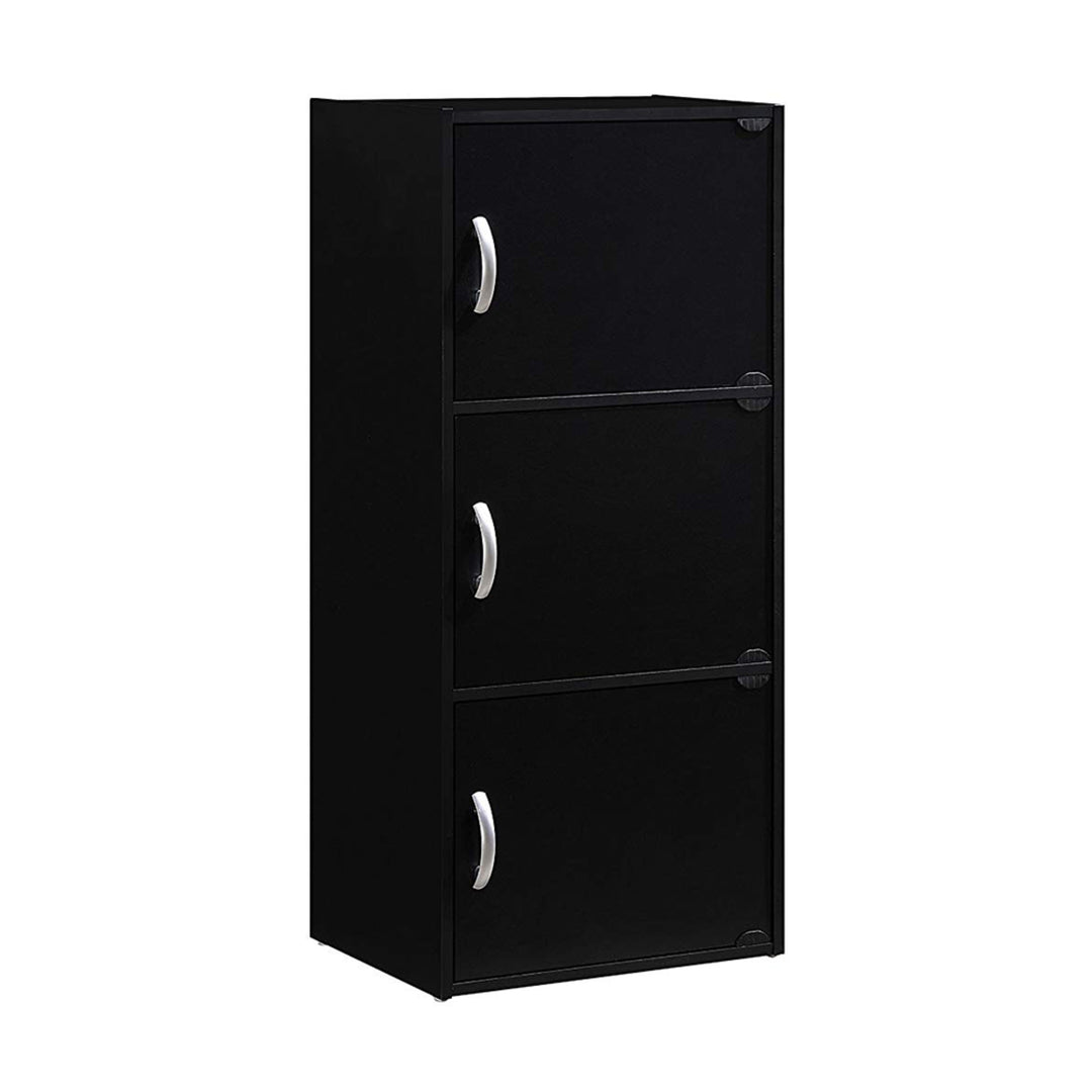 Hodedah 3 Door Enclosed Multipurpose Storage Cabinet for Home or Office, Black - VMInnovations