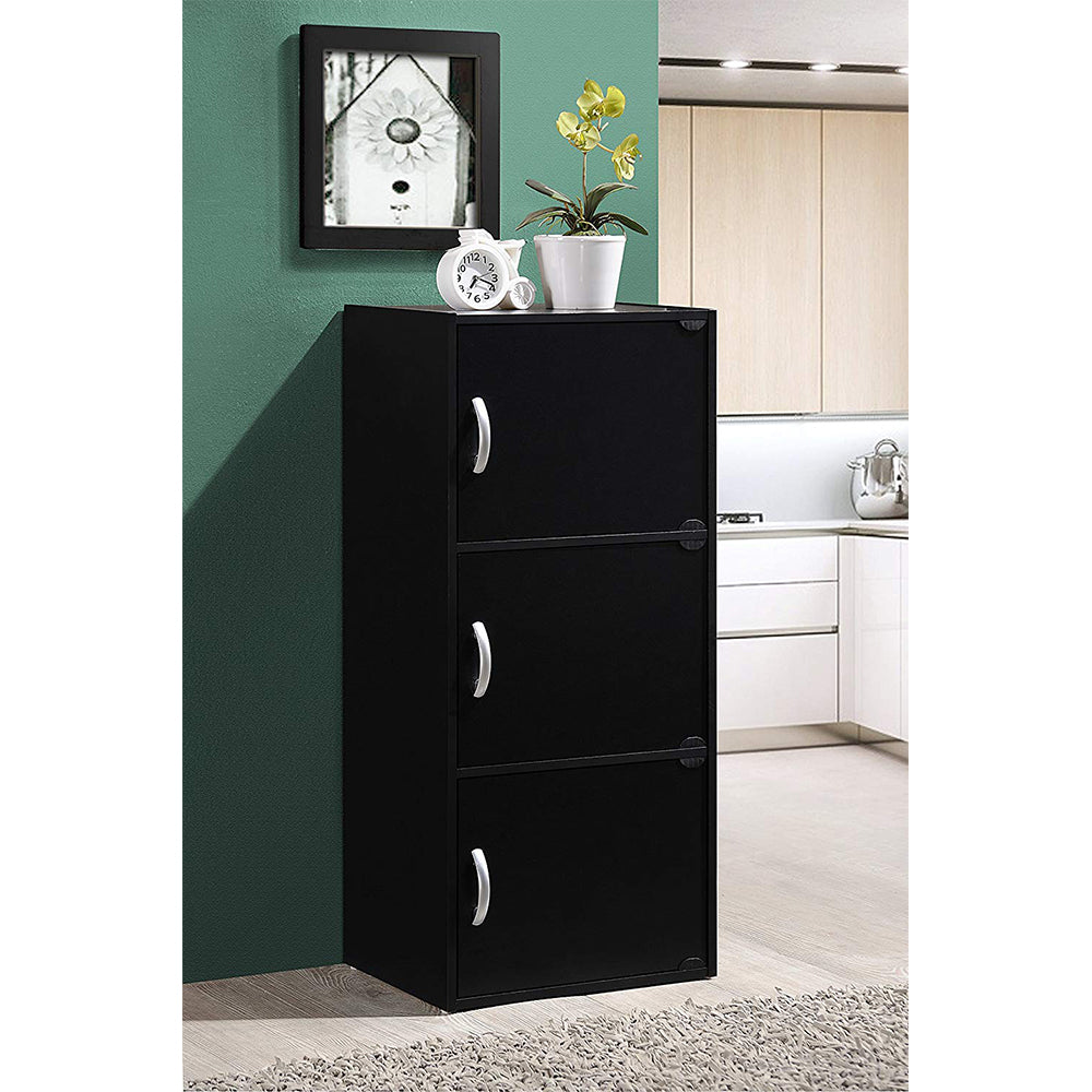 Hodedah 3 Door Enclosed Multipurpose Storage Cabinet for Home or Office, Black - VMInnovations