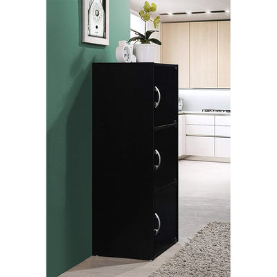 Hodedah 3 Door Enclosed Multipurpose Storage Cabinet for Home or Office, Black