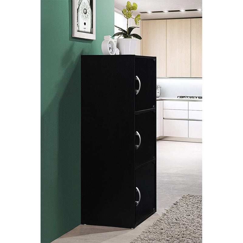 Hodedah 3 Door Enclosed Multipurpose Storage Cabinet for Home or Office, Black