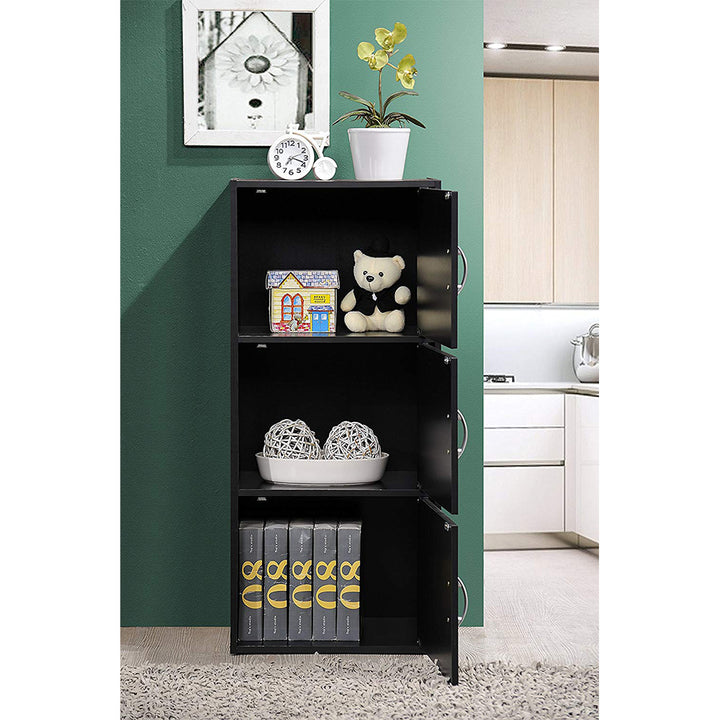 Hodedah 3 Door Enclosed Multipurpose Storage Cabinet for Home or Office, Black - VMInnovations