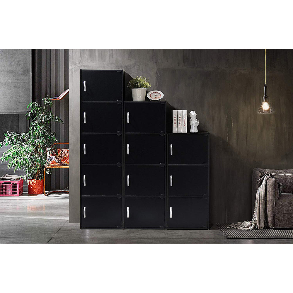 Hodedah 3 Door Enclosed Multipurpose Storage Cabinet for Home or Office, Black - VMInnovations