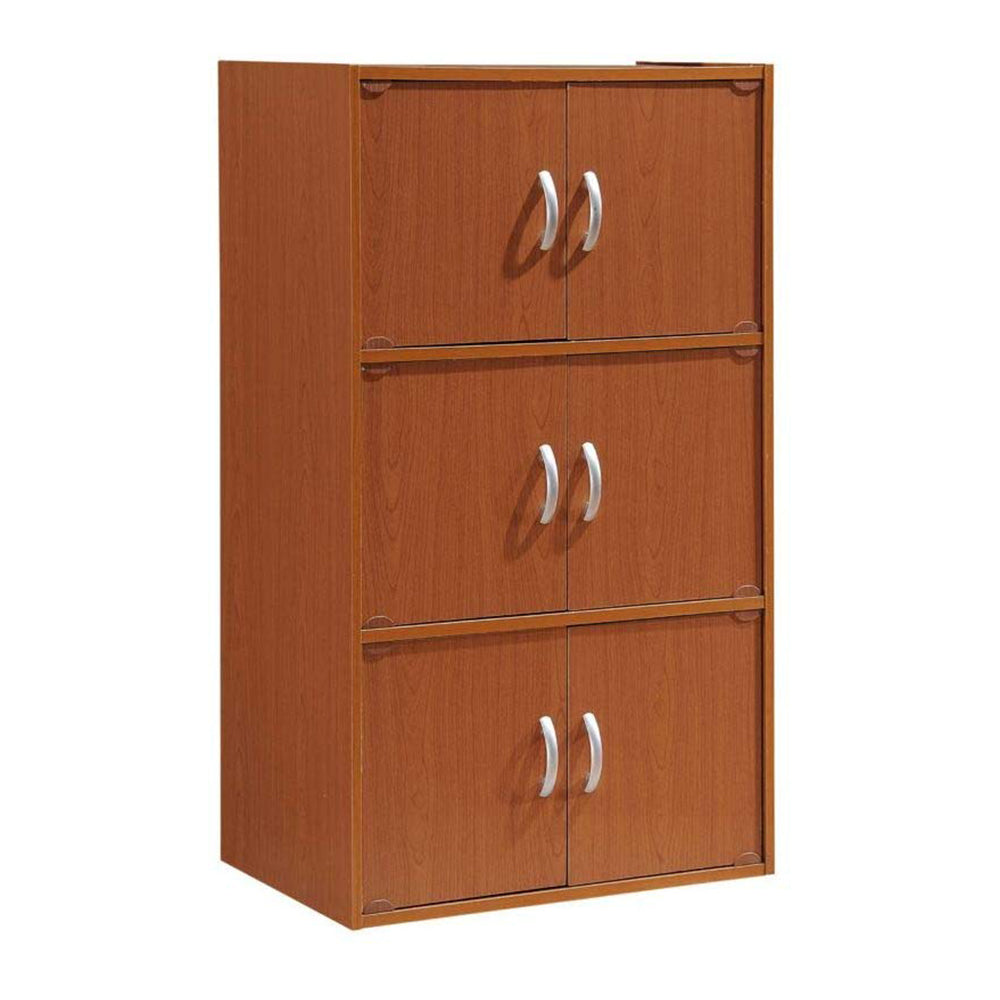 Hodedah Home 6-Door 3-Shelves Bookcase Enclosed Cabinet, Cherry (Open Box)