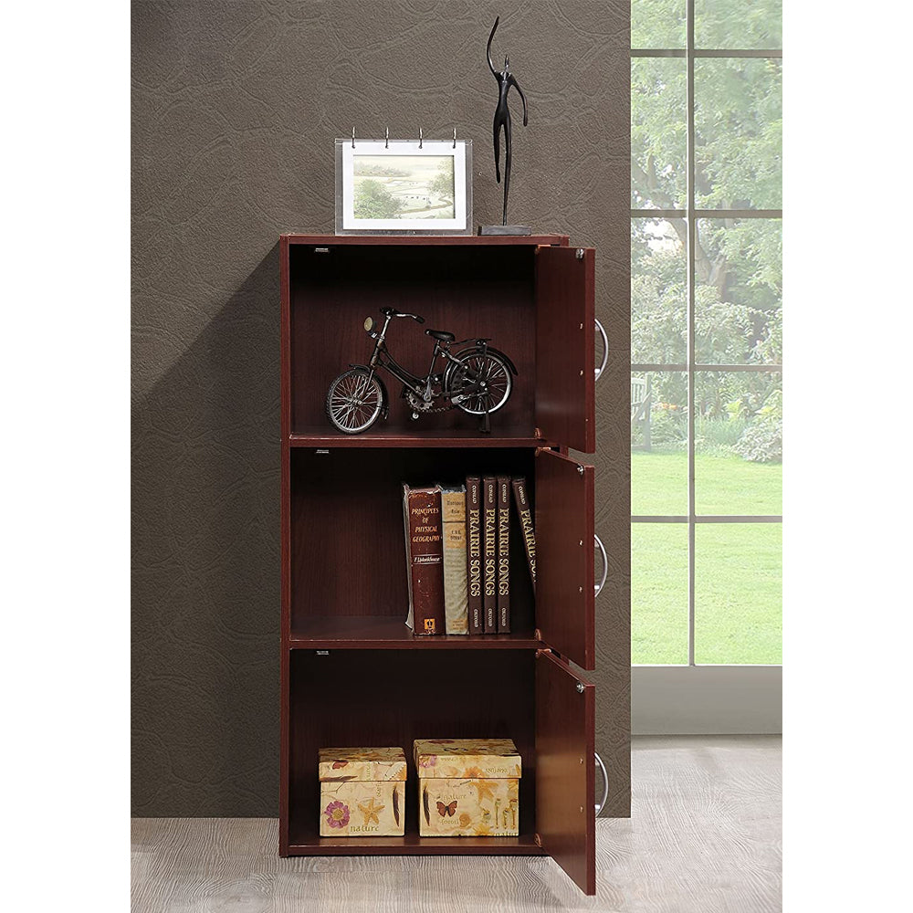 Hodedah 3 Shelf Home and Office Organization Storage Cabinet, Mahogany (Used) - VMInnovations