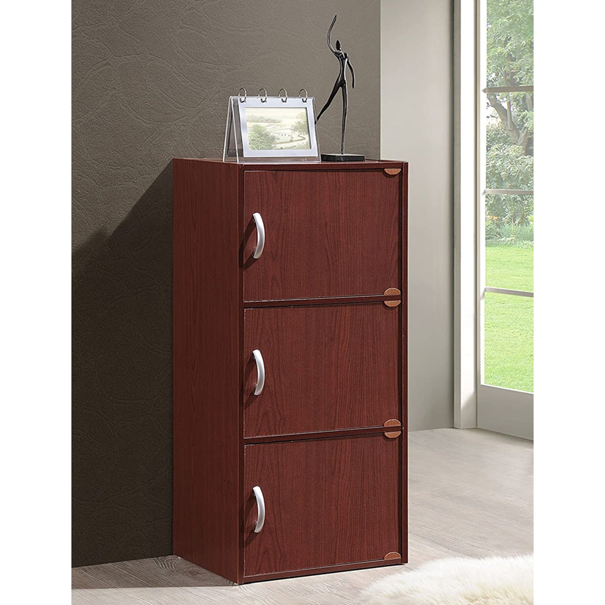 Hodedah 3 Shelf Home & Office Enclosed Organization Cabinet, Mahogany (Open Box) - VMInnovations