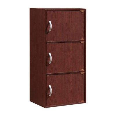 Hodedah 3 Shelf Home and Office Enclosed Organization Storage Cabinet, Mahogany