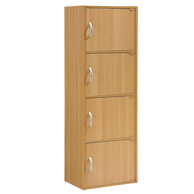 Hodedah 4 Door Enclosed Multipurpose Cabinet for Home, Office, Beech (Open Box)
