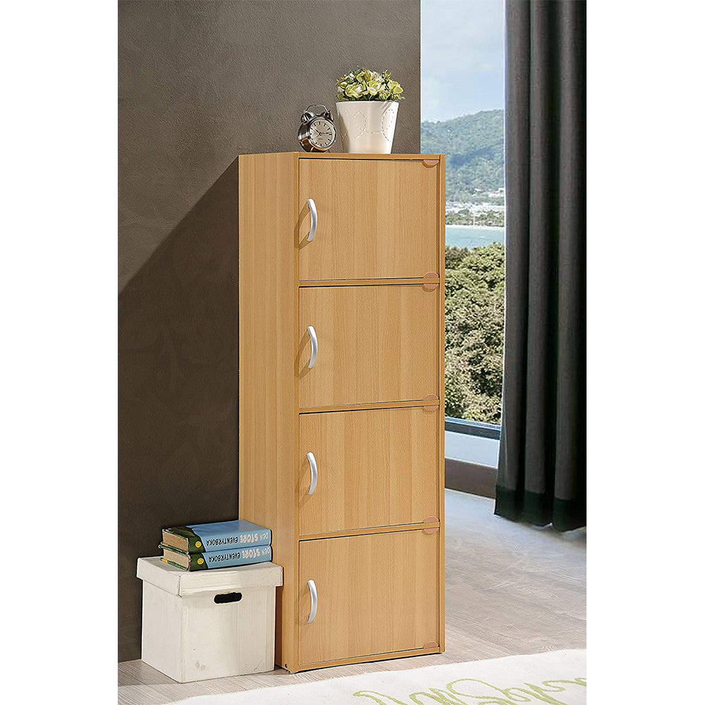 Hodedah 4 Door Enclosed Multipurpose Cabinet for Home, Office, Beech (Open Box)