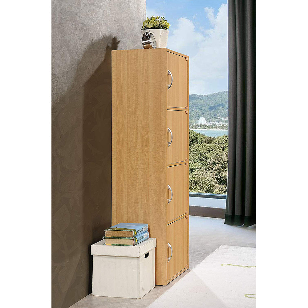 Hodedah 4 Door Enclosed Multipurpose Cabinet for Home, Office, Beech (Open Box)
