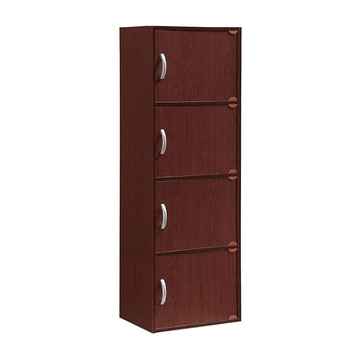 Hodedah 4 Door Enclosed Multipurpose Storage Cabinet for Home/Office, Mahogany