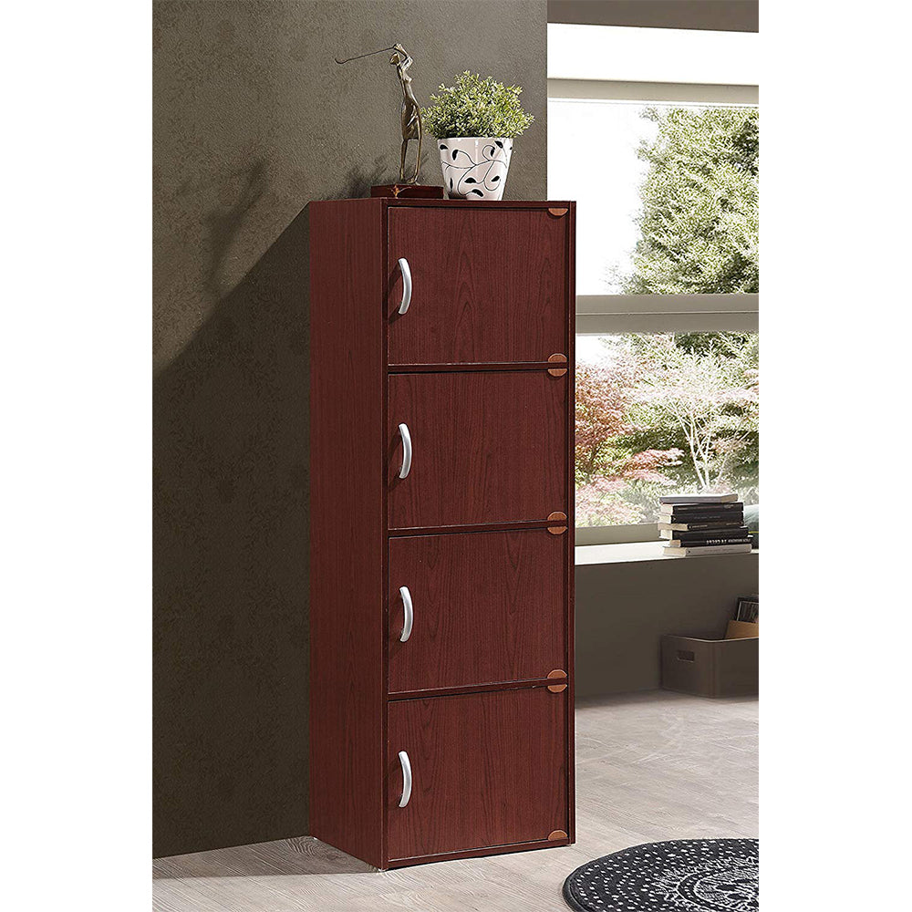 Hodedah 4 Door Enclosed Multipurpose Storage Cabinet for Home/Office, Mahogany - VMInnovations