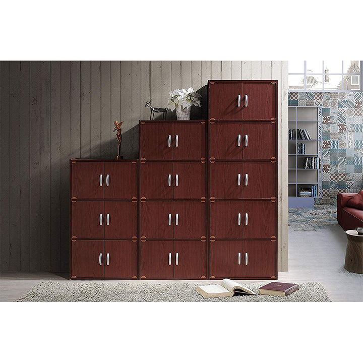 Hodedah 8 Door Enclosed Multipurpose Storage Cabinet for Home/Office, Mahogany - VMInnovations