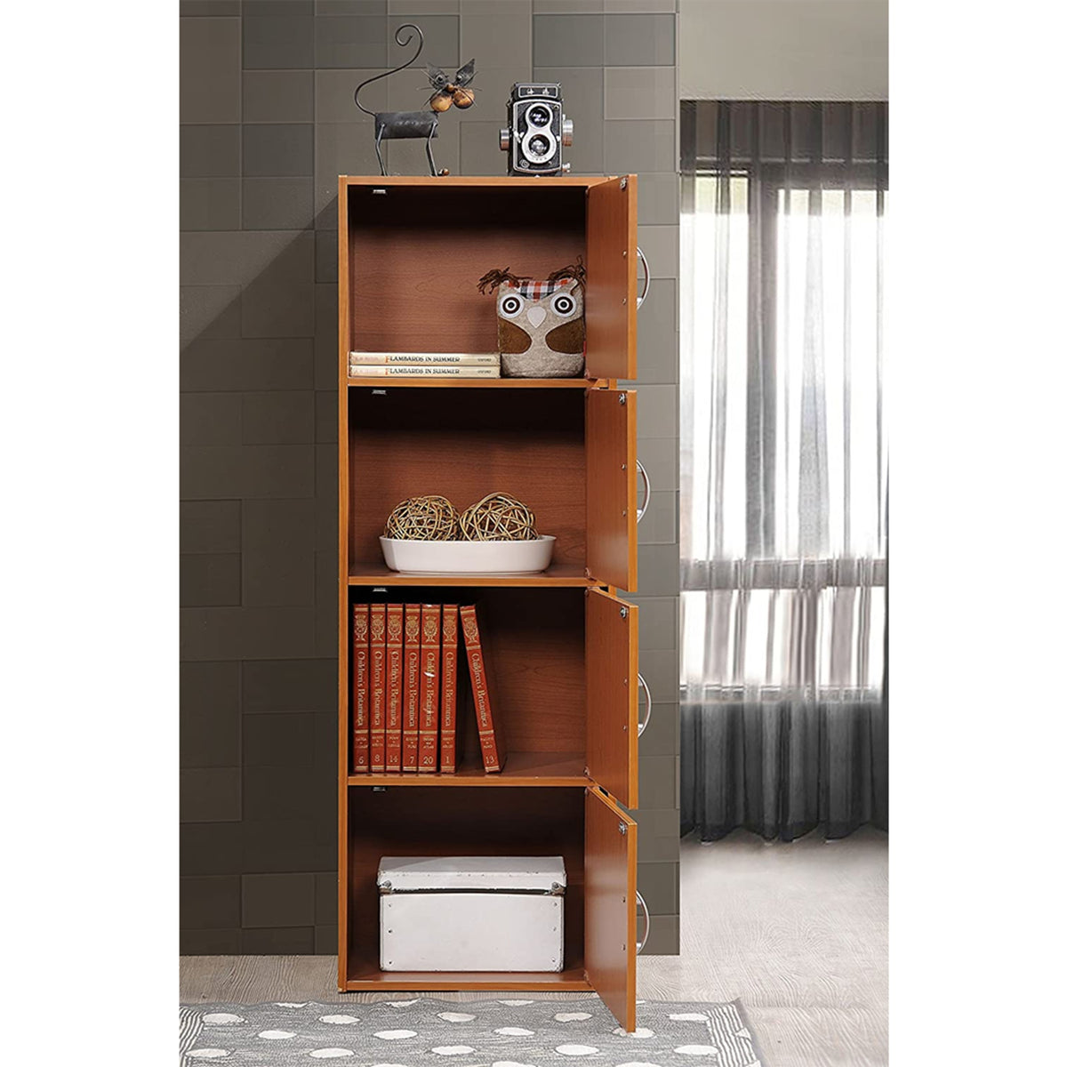 Hodedah 4 Shelf Enclosed Home and Office Storage Cabinet, Cherry (Open Box)