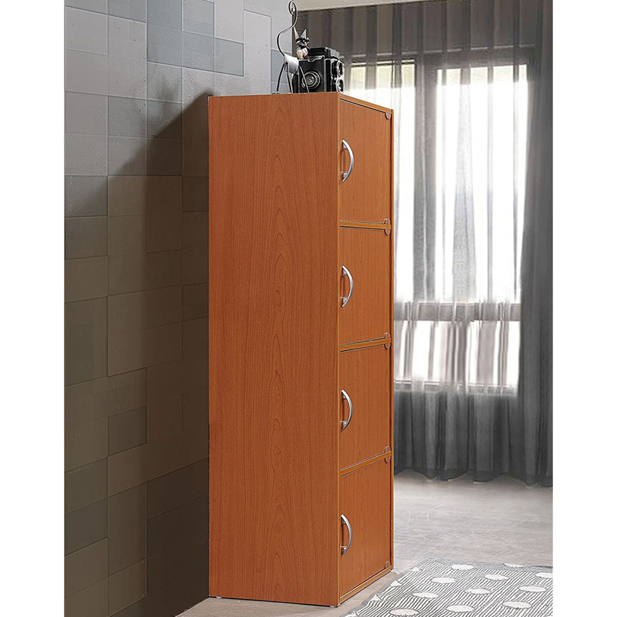 Hodedah 4 Shelf Enclosed Home and Office Storage Cabinet, Cherry (Open Box)