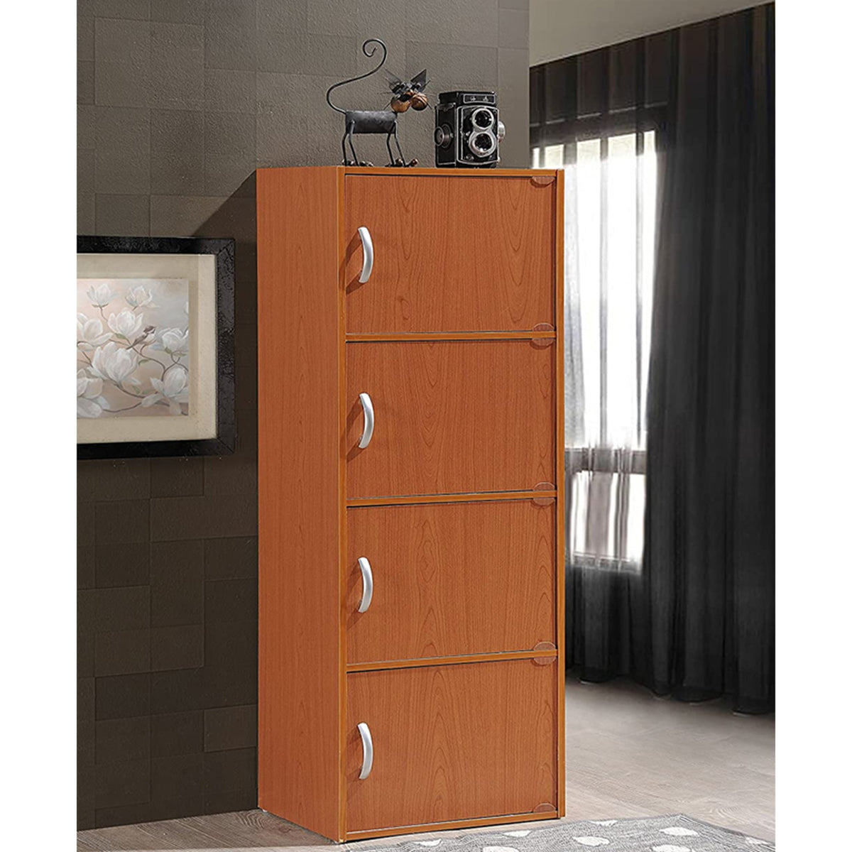 Hodedah 4 Shelf Enclosed Home and Office Storage Cabinet, Cherry (Open Box)