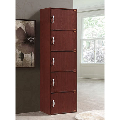 5 Shelf Home and Office Enclosed Organization Storage Cabinet, Mahogany (Used)