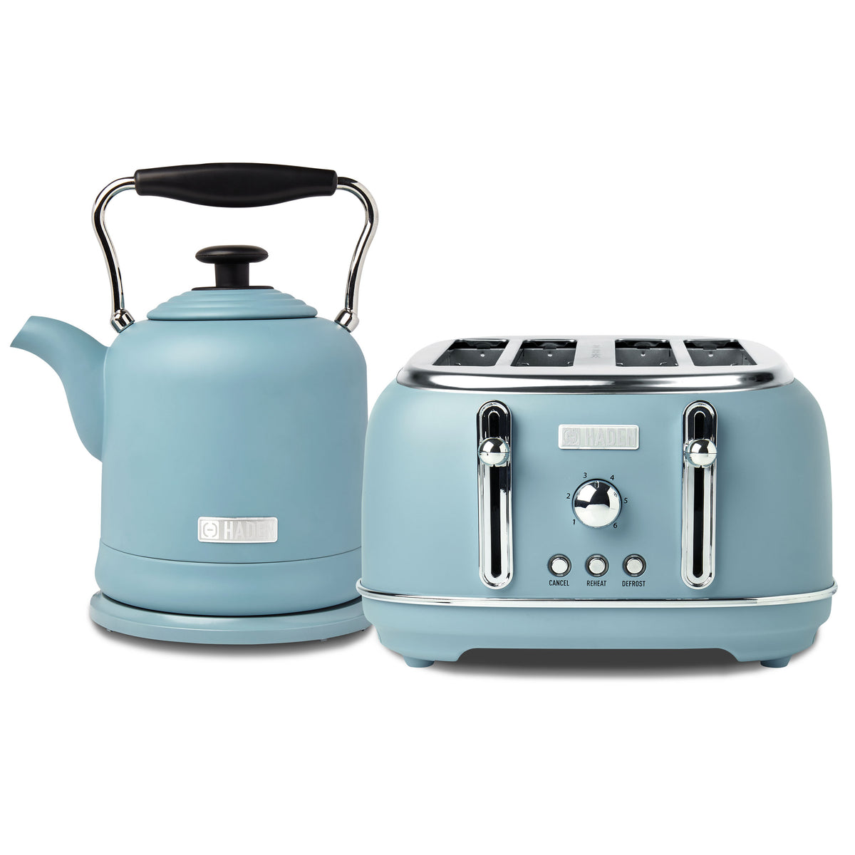 Haden Highclere 1.5 Liter Cordless Electric Kettle & 4 Slice Toaster, Pool Blue