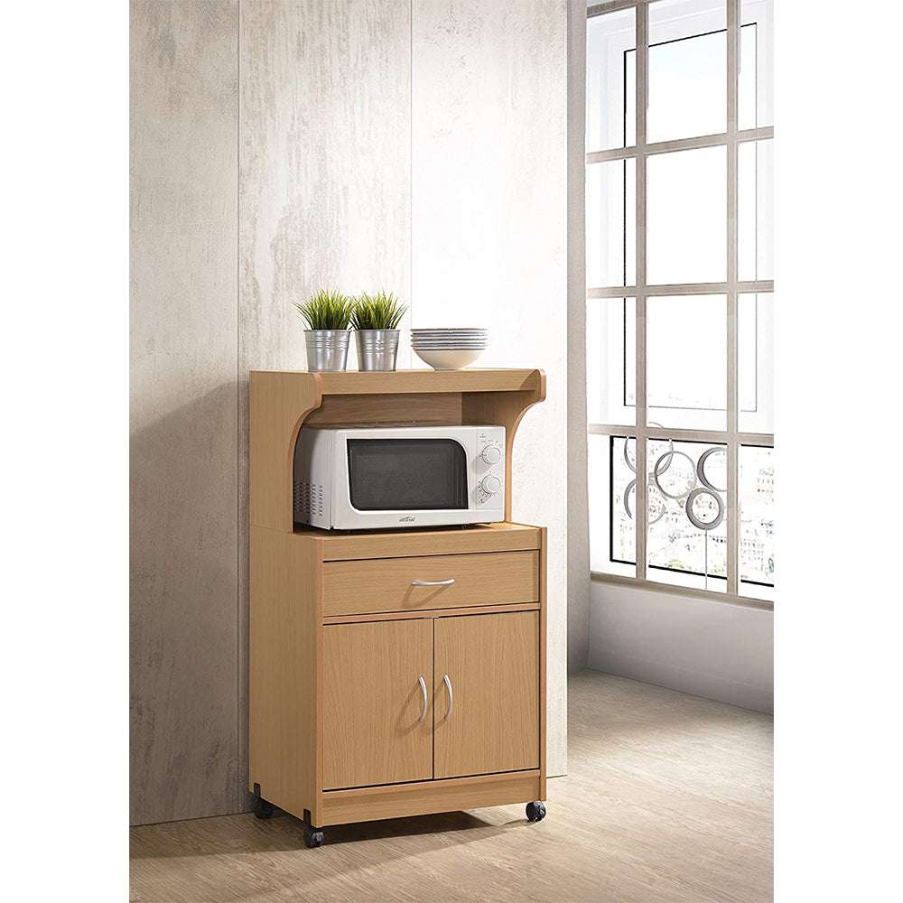 Hodedah HIK72 Microwave Kitchen Cart with Wheels Storage Shelf Cabinet, Gray - VMInnovations