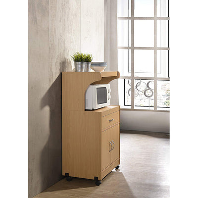Hodedah Microwave Kitchen Cart with Wheels Storage Shelf Cabinet, Gray(Open Box)