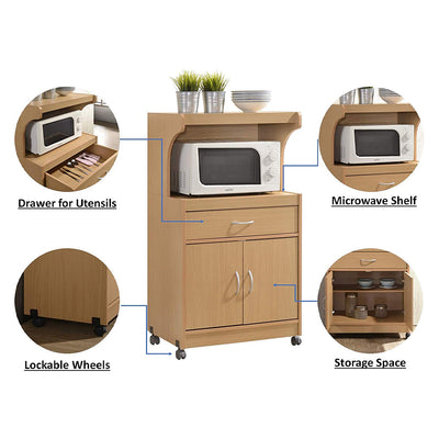 Hodedah Microwave Kitchen Cart with Wheels Storage Shelf Cabinet (For Parts)