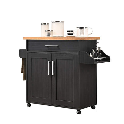 Hodedah Wheeled Kitchen Island with Spice Rack and Towel Holder (Open Box) - VMInnovations