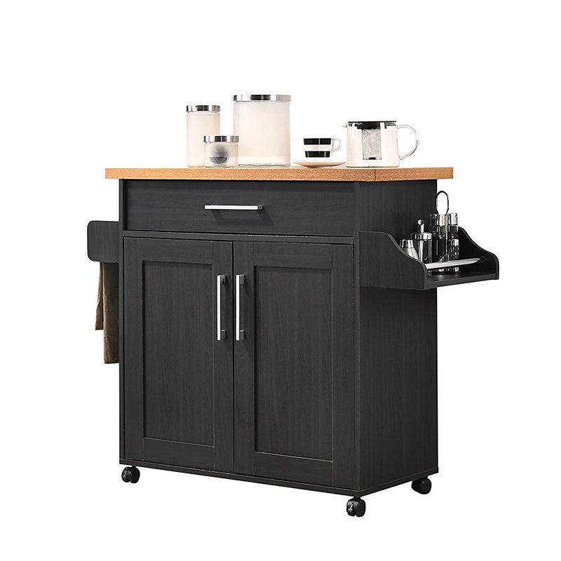 Hodedah Wheeled Kitchen Island with Spice Rack and Towel Holder (Open Box)