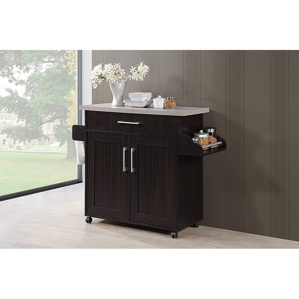 Hodedah Wheeled Island with Spice Rack and Towel Holder, Chocolate/Gray (Used) - VMInnovations