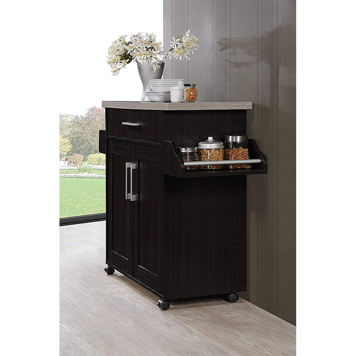 Hodedah Wheeled Island with Spice Rack and Towel Holder, Chocolate/Gray (Used) - VMInnovations