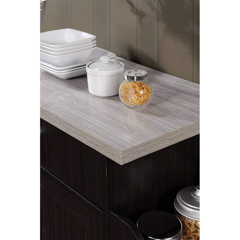 Hodedah Wheeled Kitchen Island with Spice Rack and Towel Holder, Chocolate/Gray