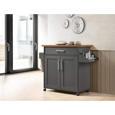 Hodedah Wheeled Kitchen Island Cart with Spice Rack and Towel Holder, Gray/Oak - VMInnovations