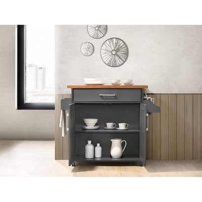 Hodedah Wheeled Kitchen Island Cart with Spice Rack and Towel Holder, Gray/Oak - VMInnovations